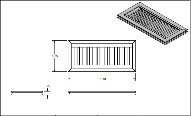 4" x 12" Unfinished Red Oak Flush Grill - Image 2